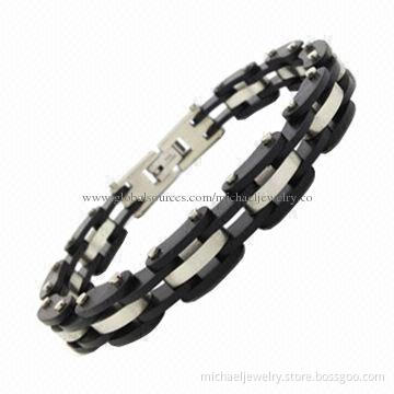 Stainless Steel Bracelets with Interval of IP Black Plating, Classic and Fashionable